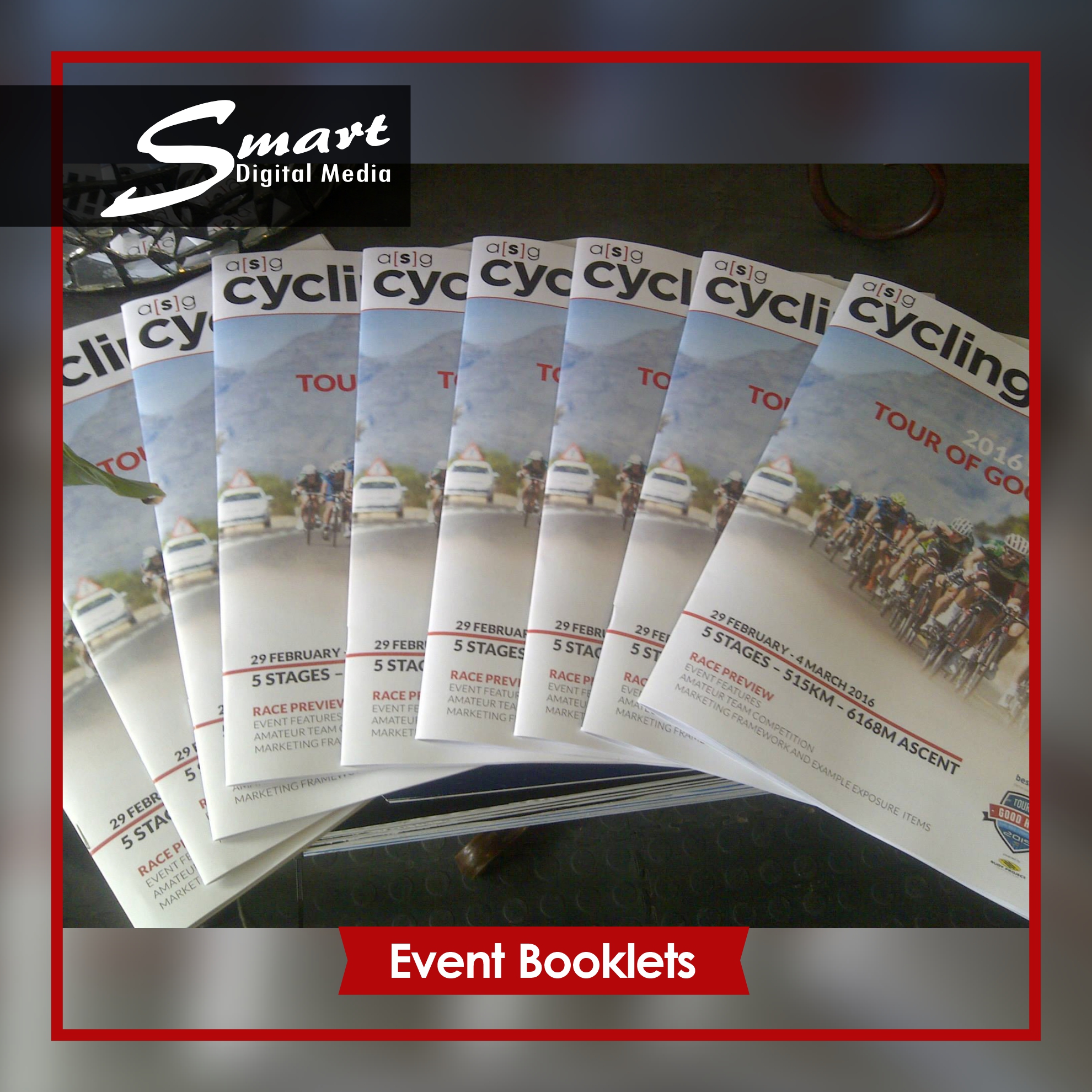 Event day booklets for long distance cycling event.