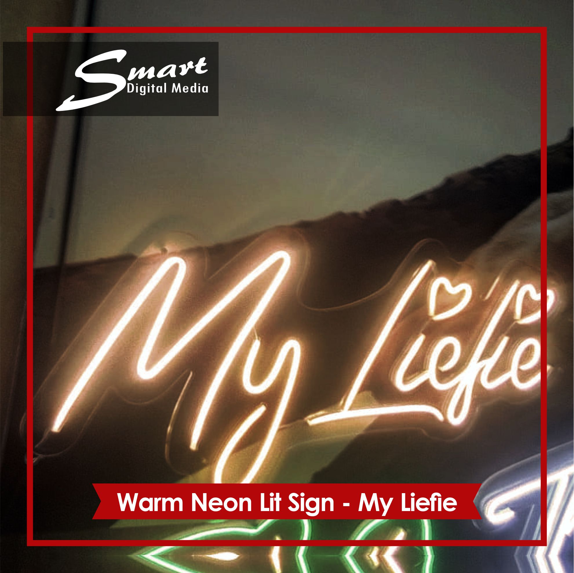 My Liefie translated means My Love, not so newlyweds ordered this warm white LED Light, custom made by SmartDigitalMedia, in Paarl made this from energy-saving and safe neon flex tubing.