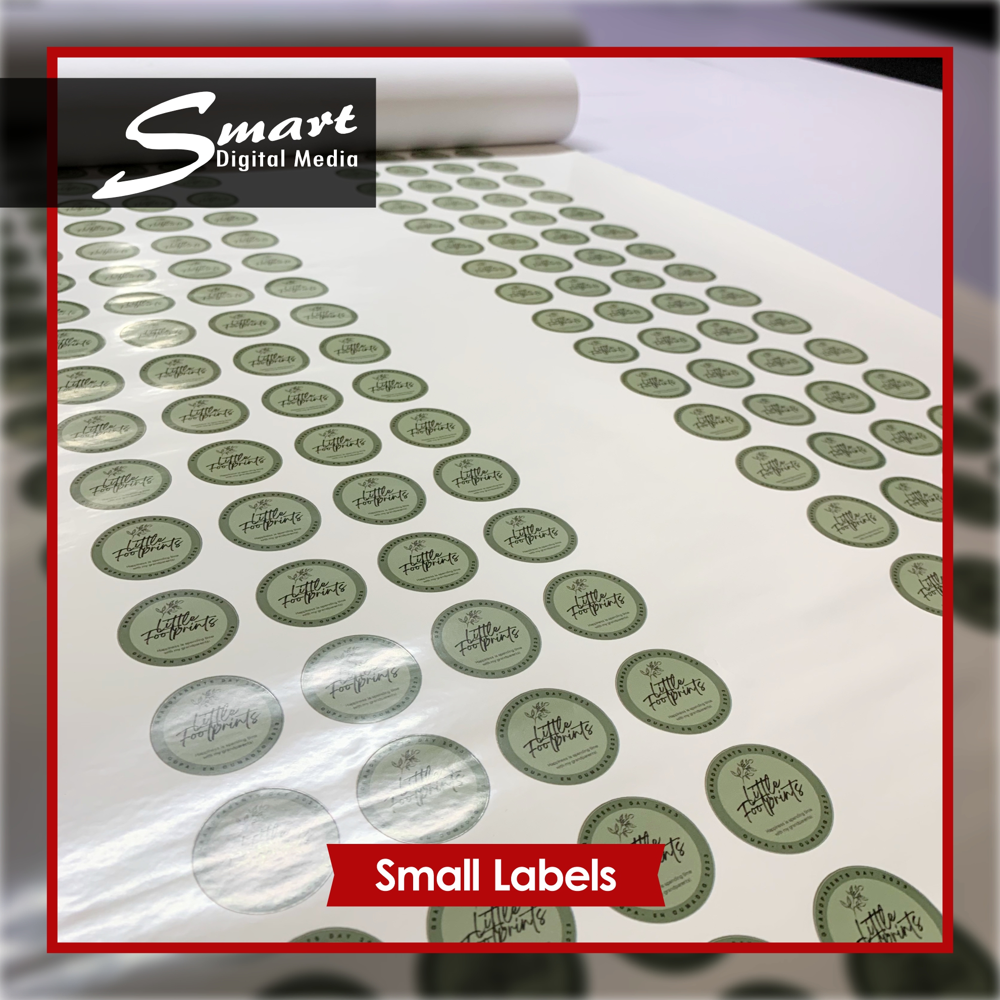 Sheet of multiple small round sticker labels. Labels, Printing & Signage completed by Smart Digital Media's Signage Team, 183 Main Road, Paarl, Cape Winelands, Western Cape, South Africa