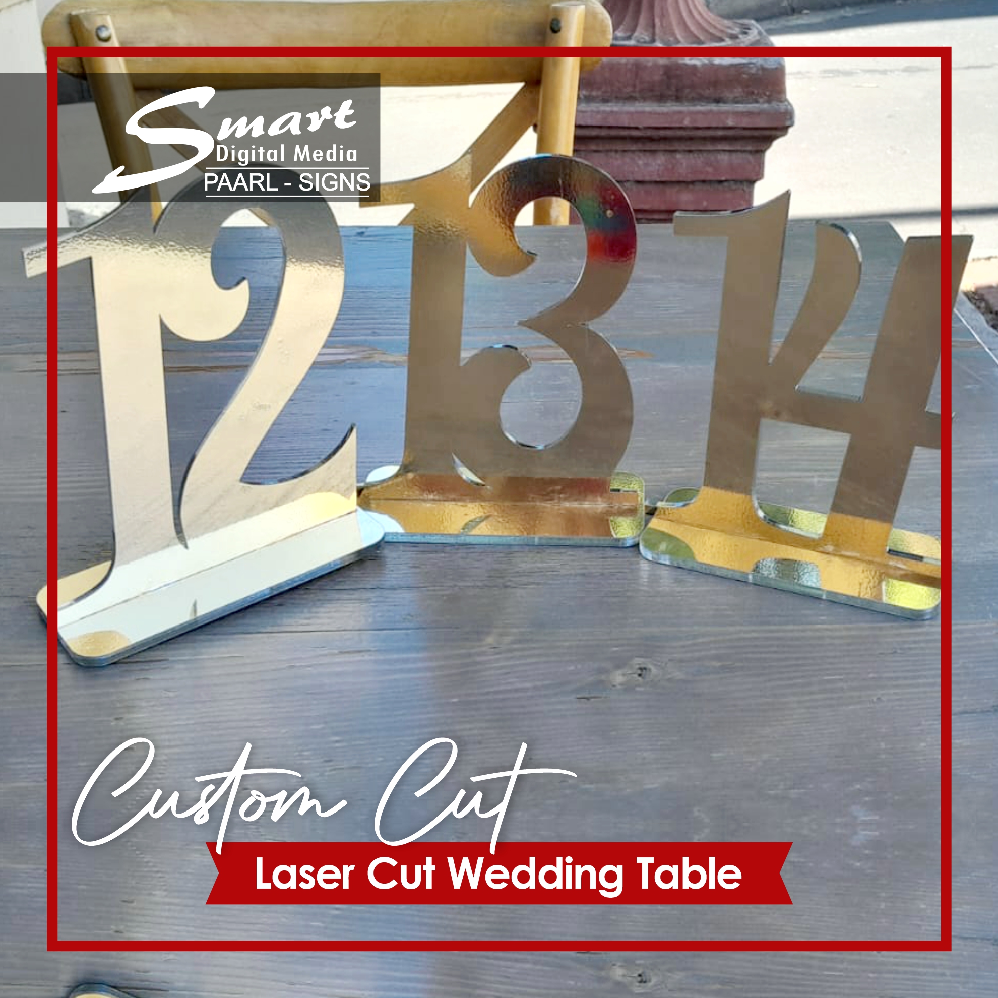 Smart Digital Signs Paarl Custom Wedding Gold Table Numbers. Wedding Signs, Cut-Outs, Table Numbers Laser Cutting Signage completed by Smart Digital Media's Signage Team, 183 Main Road, Paarl, Cape Winelands, Western Cape, South Africa.
